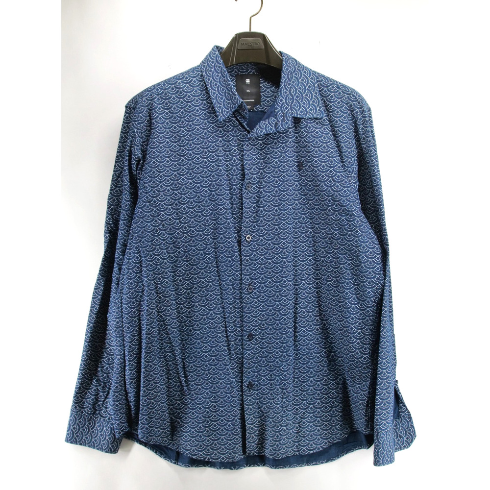 G-STAR RAW Core Shirt Mens XXL Button Up Fish Scale Seigaiha Pattern Blue 2XL